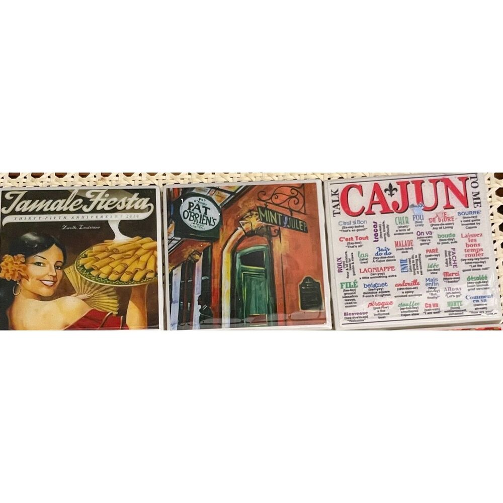 Rare 8 Louisiana Souvenir Coasters New Orleans Cajun Pat O’Brien’s Tabasco